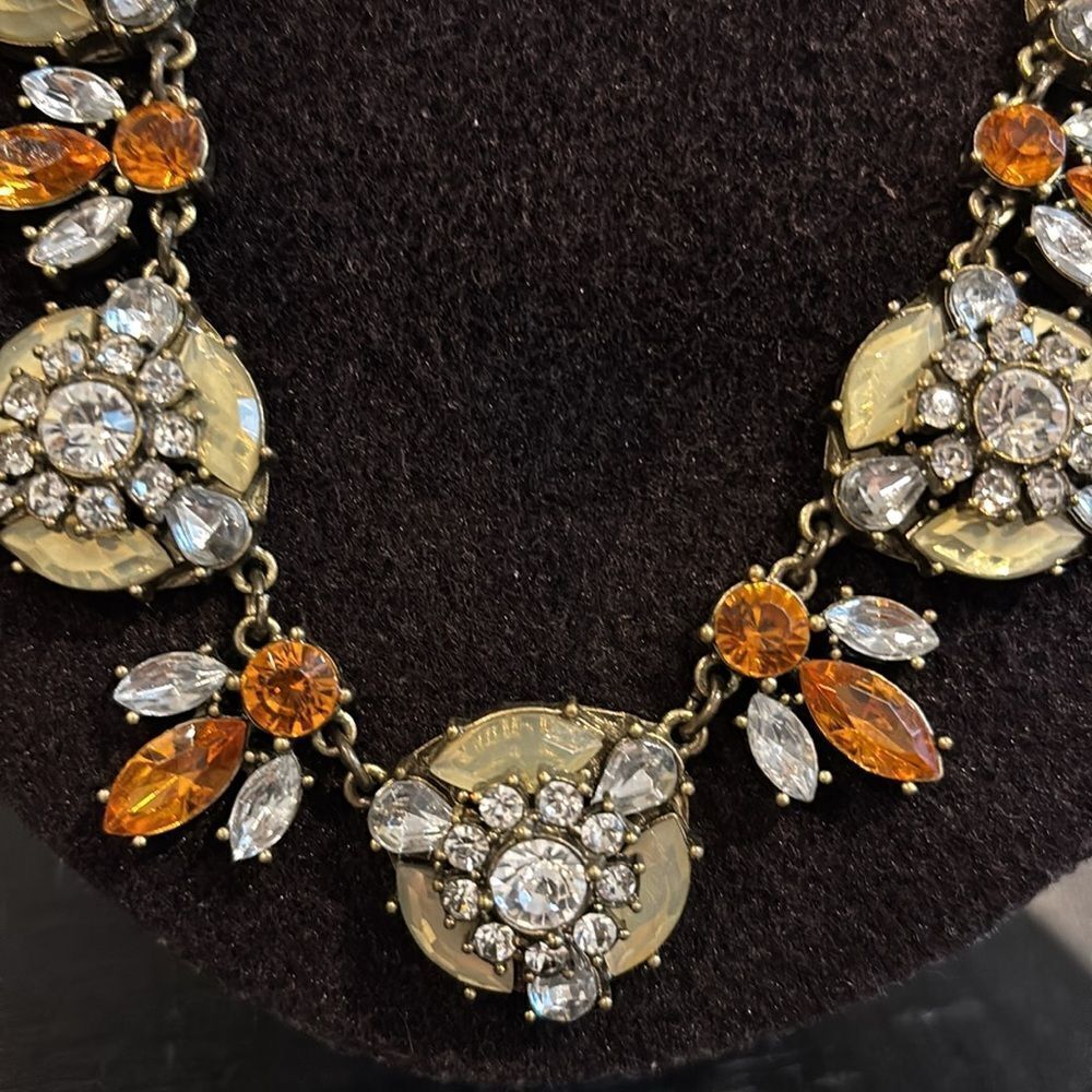 Joan Rivers Rhinestone Orange Bronze Tone Statement Cluster Necklace Floral Bee - Picture 2 of 10